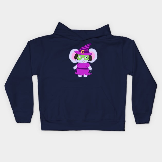 Emma Elephant - Halloween Witch costume Kids Hoodie by Dinos Friends